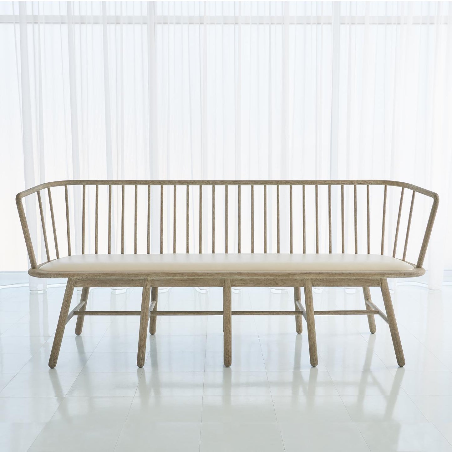 Spindle Long Bench-Beige Leather