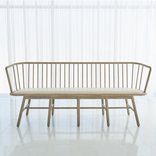 Spindle Long Bench-Beige Leather