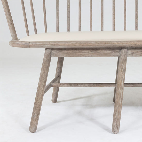 Spindle Long Bench-Beige Leather