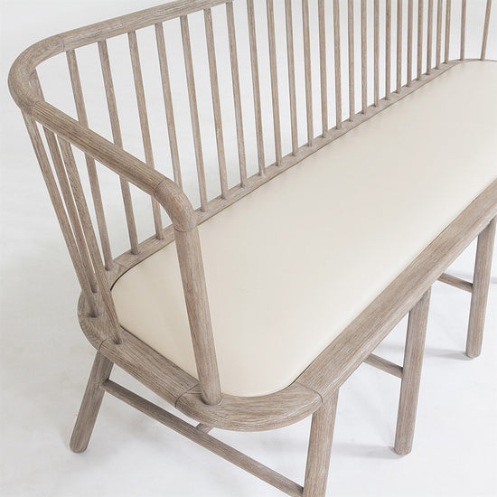 Spindle Long Bench-Beige Leather