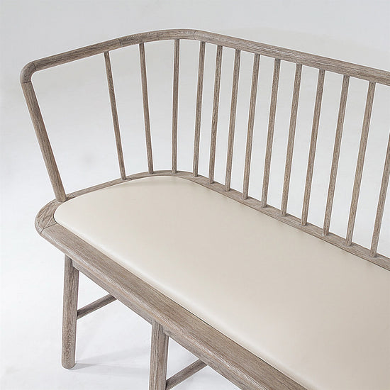 Spindle Long Bench-Beige Leather