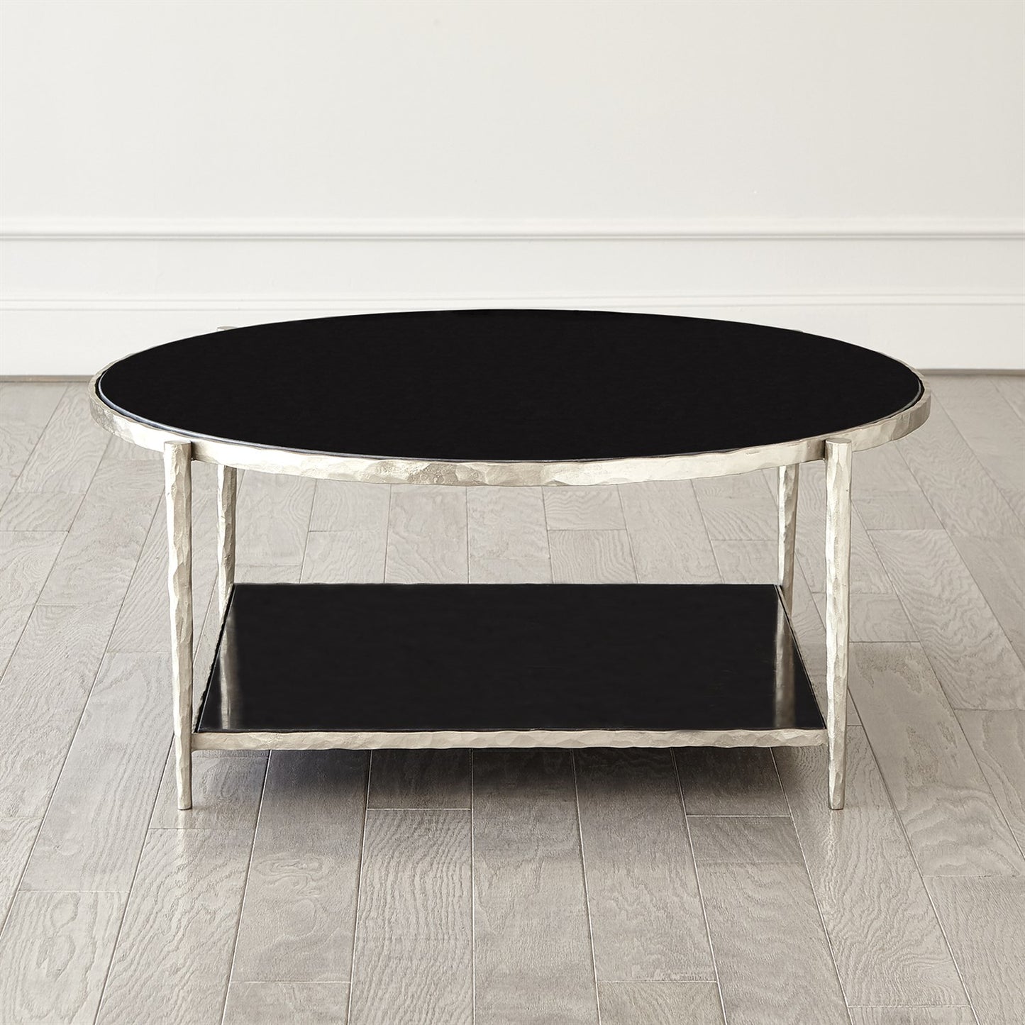 Circle/Square Cocktail Table-Nickel w/Black Granite