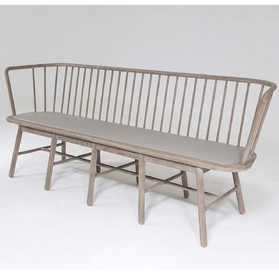 Spindle Long Bench-Gray Leather